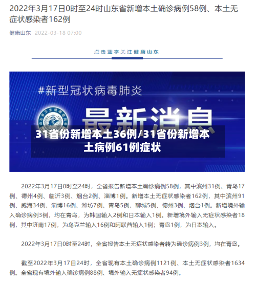 31省份新增本土36例/31省份新增本土病例61例症状
