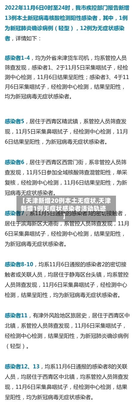 【天津新增20例本土无症状,天津新增1例无症状感染者活动轨迹】